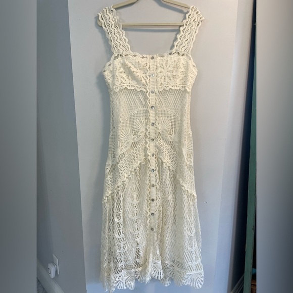 NWT Farm Rio Off-White Nautical Guipure Maxi Dress Lace Crochet Over Lining Sz S - Picture 2 of 8